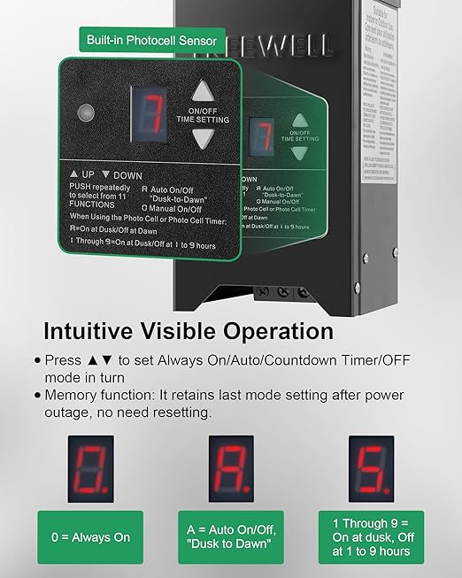 150W Low Voltage Landscape Transformer Outdoor Landscape Lighting Transformer with Photocell Sensor &amp Timer 120V AC to 12V/15V AC Stainless Steel Waterproof Transformer Black ETL Listed