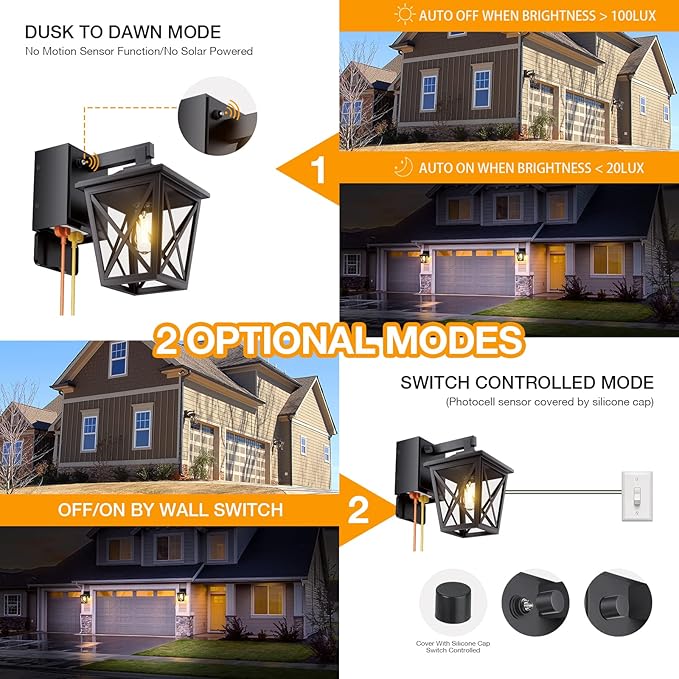 Ehaho Porch Lights with Outlet Dusk to Dawn Outdoor with Outlet Built-in Waterproof Anti-Rust Aluminum Outside Light with GFCI Outlet Wall Sconce Light with Plug for Front Door (Black 1PC)