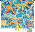 Waterproof Sandproof Beach Blanket 59''×68'' Bread Starfish Polyester Outdoor Picnic Blanket with 4 Stakes &amp Storage Bag for BeachCampingVacation Blue