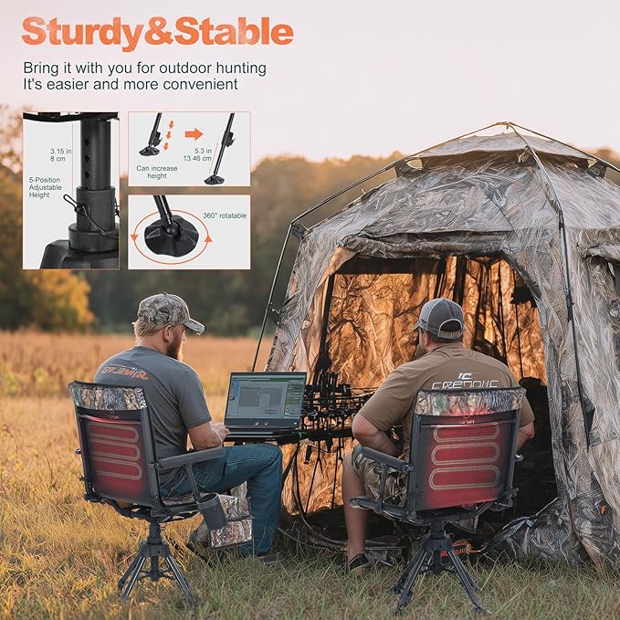 Nice C Heated Swivel Hunting Blind Chair 360 Degree Silent Swivel Chair with Battery Turkey Chairs Strutter Chairs 4 Legs Height Adjustable Power Bank Included Portable Ground Camping