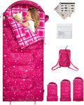 KingCamp 45°F Kids Sleeping Bag Lightweight Waterproof &amp Compact Flannel Sleeping Bags Cold Weather &amp Warm Youth Essentials Gear Accessories for Camping Fits 10-12 Children up to 4'7-5'5 T
