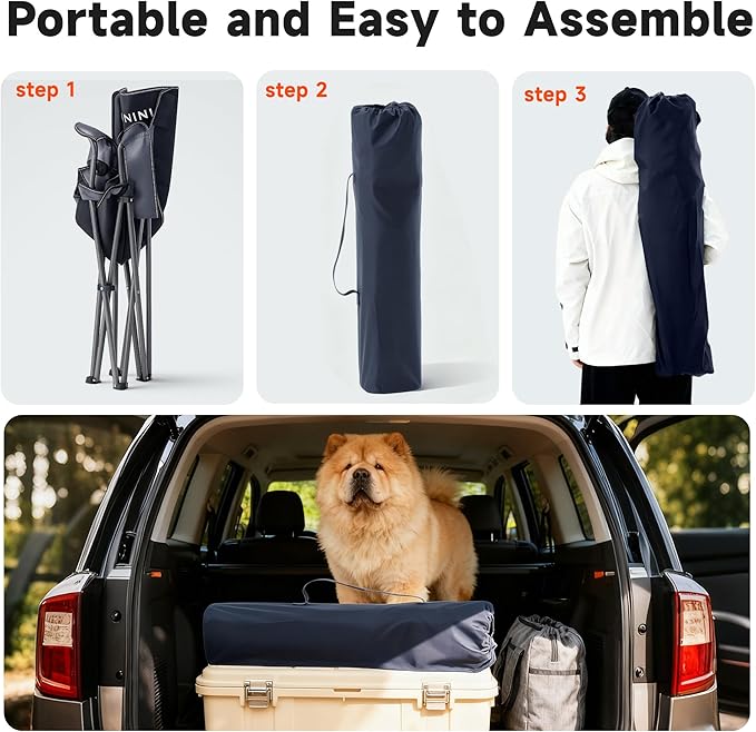 Onini Oversized Camping Folding Chairs Heavy Duty Support 500 LBS Chair with Cup Holder Storage Bag for Outdoor Beach Fishing Trip Picnic Thicken 600D Oxford 2 Pack