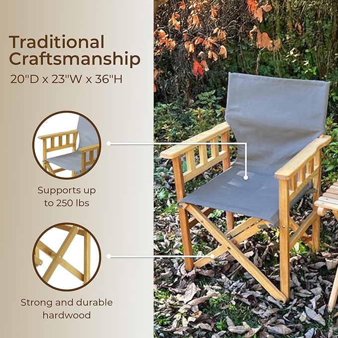 BYER OF MAINE Pangean Campaign Chair Portable Ash Wood Folding Chair with Heavy-Duty Canvas Seat Material. Ideal Patio Deck &amp Camping Seat 20″D × 23″W × 36″H 250 lbs Capacity in Granite