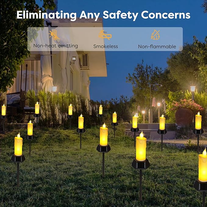 BlcTec Solar Candles Outdoor Waterproof Realistic Flickering Flames LED Candles with IP65 High Rating Waterproof Suitable for Lawn Yard Pathway Camping Graveyard Halloween Outdoor Decor 4 PCS