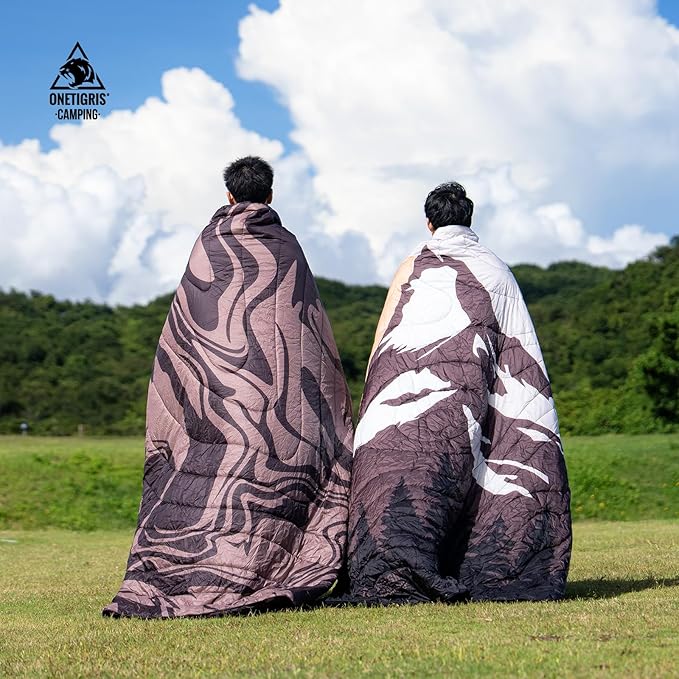 ONETIGRIS Ultralight Camping Blanket Packable Puffy Quilt Puffy Printed Camping Blanket with Snap Buttons &amp Corner Loops for Backpacking Hiking &amp Travel