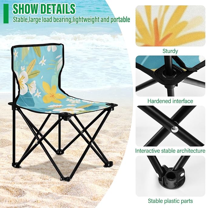 White Yellow Flowers Portable Camping Chairs Folding Chair - Durable Oxford Fabric Lightweight Iron Frame Easy Fold Design - Ideal for Outdoor Activities Camping Fishing and Travel