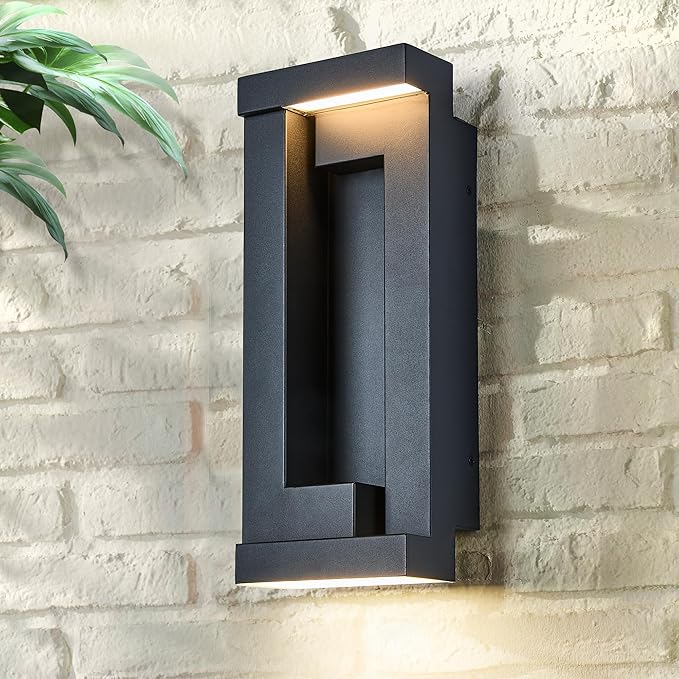 Modern Outdoor Art Wall Lights IP65 &amp Anti-Rust 2200 Lumens Triac Dimmable LED Porch Light Textured Black &amp Frosted GlassVoltage 120-277VWall Mount for Patio Garage Entryway