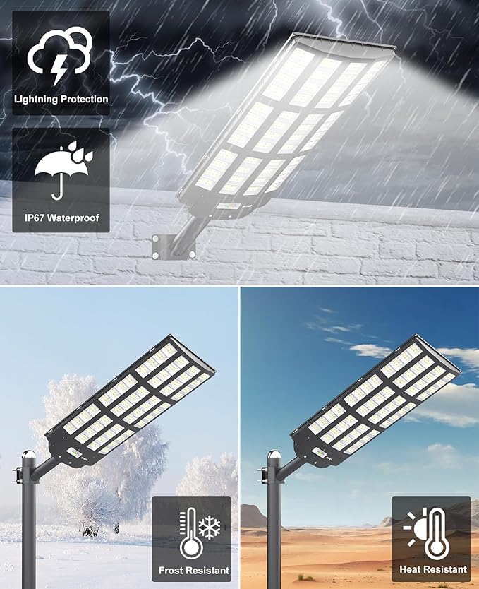 JAYNLT Y-12000W Solar Street Lights Outdoor3000K/4000K/6500K Commercial Parking Lot Lights Dusk to DawnSolar Flood Lights Outdoor for Basketball Court Yards Driveways Farms