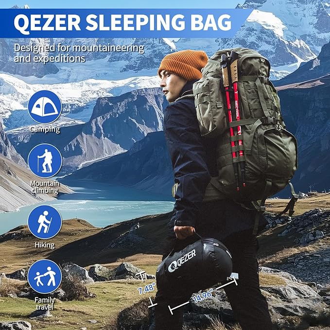 0°F Cold Weather Sleeping Bag for Adults Lightweight Backpacking Bag with Down Booties for Men and Women Keep Warm