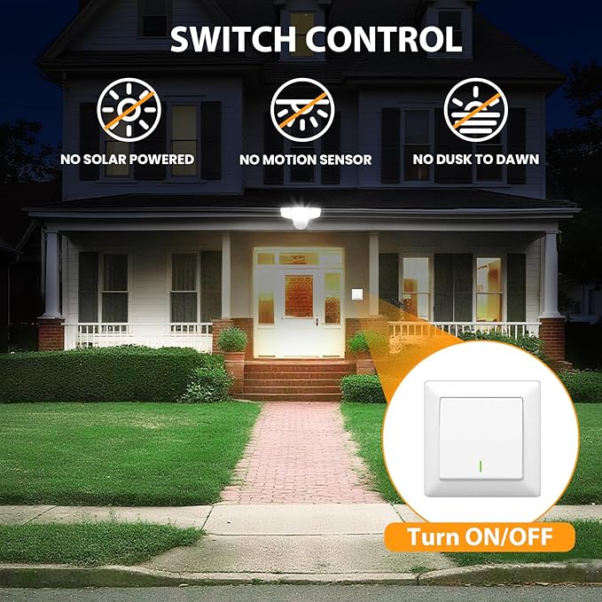 90W 10000LM Flood Lights Outdoor LED Security Lights with 4 Heads Switch Controlled 6500K Daylight IP65 Waterproof Exterior Floodlight for Outside Garage Yard Porch Eave