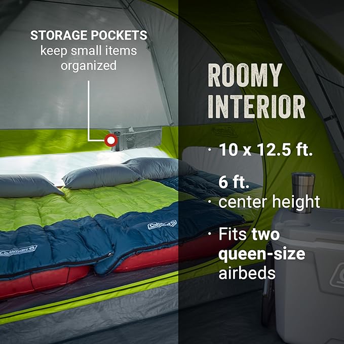 Coleman Skydome Camping Tent with Screened Porch &amp 5-Minute Setup Weatherproof 4/6/8 Person Tent with Rainfly &amp Carry Bag Made of PFAS-Free Materials