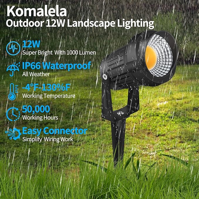 12W LED Landscape Lights Low Voltage 3000K Warm White 12V AC/DC Waterproof Outdoor Spotlights IP65 Garden Pathway Lights with 8 Spike Stands for Tree Garden Yard Pathway (8 Pack)