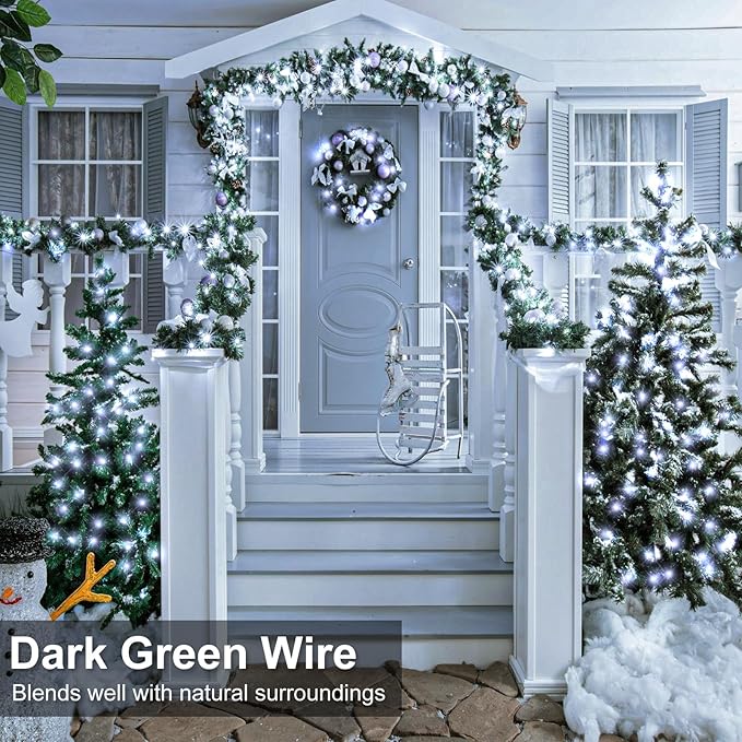 2 Pack Christmas Lights Outdoor Total 200FT 600 LED String Lights for Outside Waterproof with 8 Modes Green Wire Twinkle Tree Lights for Indoor Patio Xmas Decorations 1 Pack Blue &amp 1 Pack White