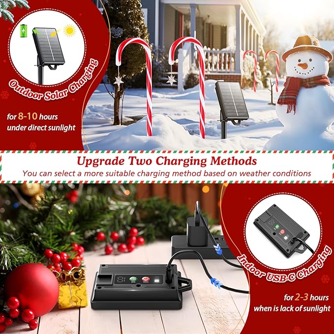 WdtPro 24-Pack Upgraded Solar Christmas Candy Cane Lights Solar Pathway Lights Waterproof Christmas Decorations Outdoor with 10 Modes and Bright 144 LED for Yard Garden Lawn Patio Party Decor