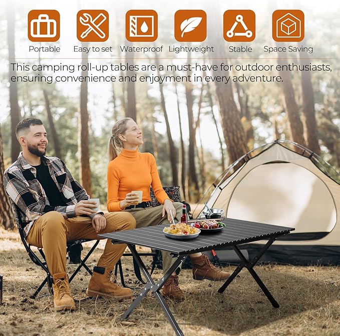 Outvita Beach Picnic Table Lightweight Roll Up Low Camping Table Portable Folding Table with Carrying Bag for Outdoor BBQ Sand Picnic Party Patio 34 Inches