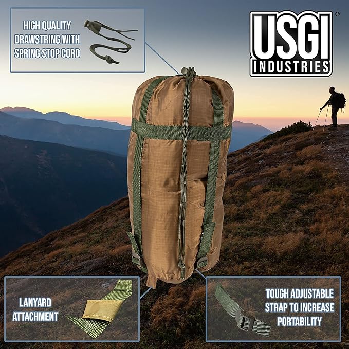 USGI Industries Military Woobie Blanket | Thermal Insulated Camping Blanket Poncho Liner | Large Portable Insulation Water-Resistant for Hiking Survival | Compression Carry Bag