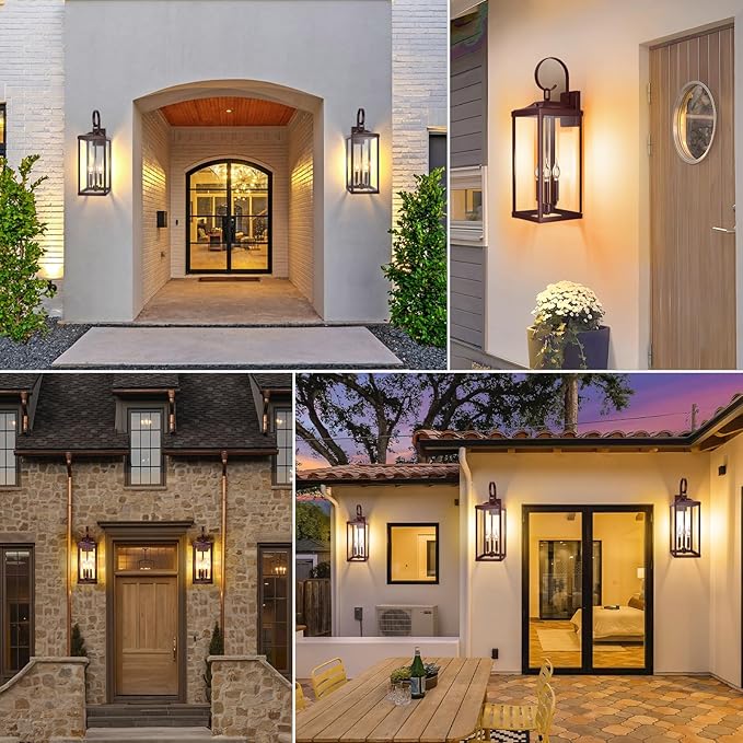 24 Extra Large Dusk to Dawn Outdoor Wall Light Oil Rubbed Bronze 3-Light Waterproof Exterior Wall Mount Porch Lantern Modern Outside Wall Sconce Coach Light Brown E12 1-Pack