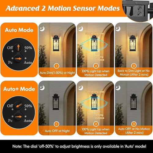 18inch Large Motion Sensor Porch Lights with GFCI Outlets Dusk to Dawn Black Outdoor Wall Light Fixtures 3 Modes Exterior Lighting Fixture Waterproof Outside Wall Lantern Sconce for House 2-Pack