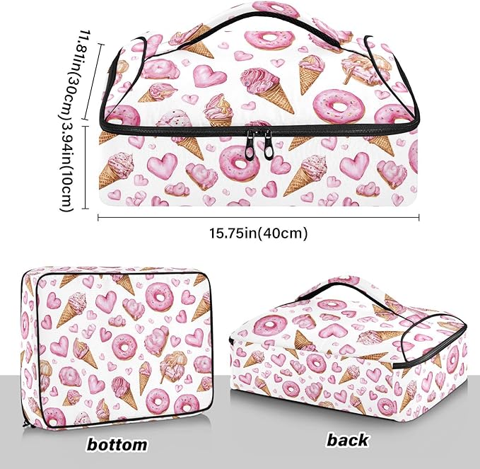 Casserole Carrier Pattern Pink Pastel WhimsicalInsulated Casserole Carrier for Hot or Cold Food Thermal Lunch Tote for Potluck Parties Picnic Beach Fits 9 x 13 Inches Baking Dish