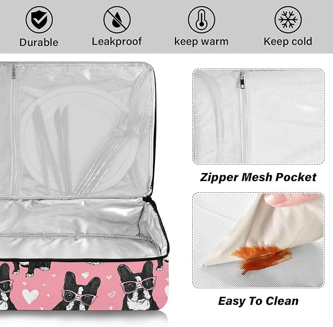 Casserole Carrier Trendy Cool Foundation Heart PatternInsulated Casserole Carrier for Hot or Cold Food Thermal Lunch Tote for Potluck Parties Picnic Beach Fits 9 x 13 Inches Baking Dish