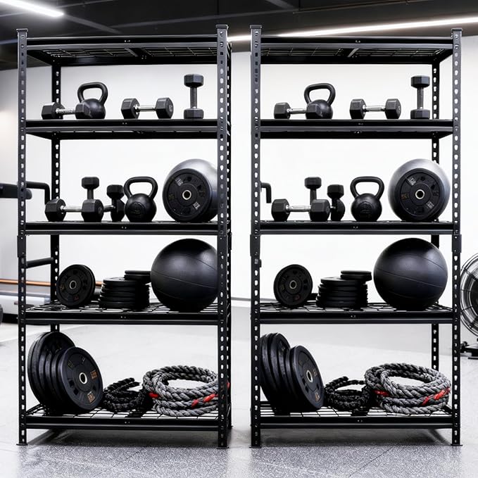 5-Tier Heavy-Duty Storage Shelves 2250 LBS Load Steel Shelving Unit Adjustable Boltless Garage Shelving Sturdy Organizer for Garage Kitchen Gym Shed (Black 2PCS 36''W x 18''D x 72''H)