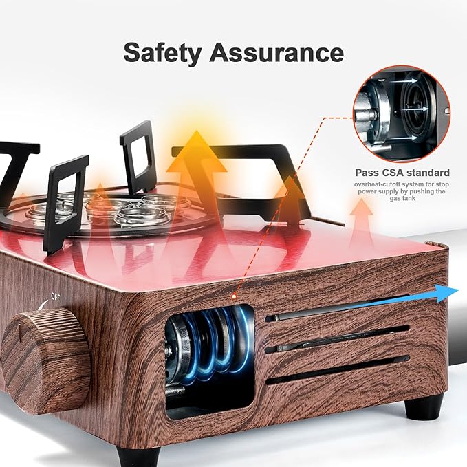 Odoland 7500BTU Camping Butane Stove with Compact Carry Case CSA Certified Portable Gas Stove for BackpackingPicnicOutdoor AdventuresBrown