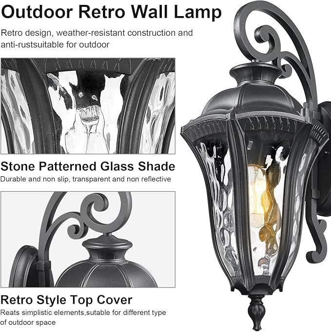 Outdoor Wall Lights for House 26 Inch Large Modern Outdoor Wall Sconce with Water Ripple Glass Aluminum Anti-Rust Exterior Lighting Latern for Home Garden Halway Garage Patio