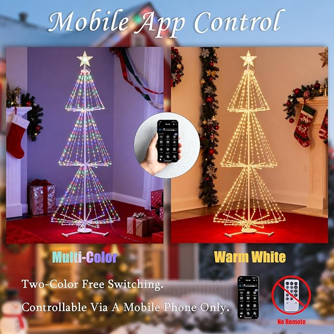 7.5FT Outdoor Christmas Tree Lights with 779LED Cone Tree Lights - Smart App Control - IP54 Waterproof for Indoor &amp Outdoor Home Christmas Party Holiday Decorations -Warm White and Multicolor