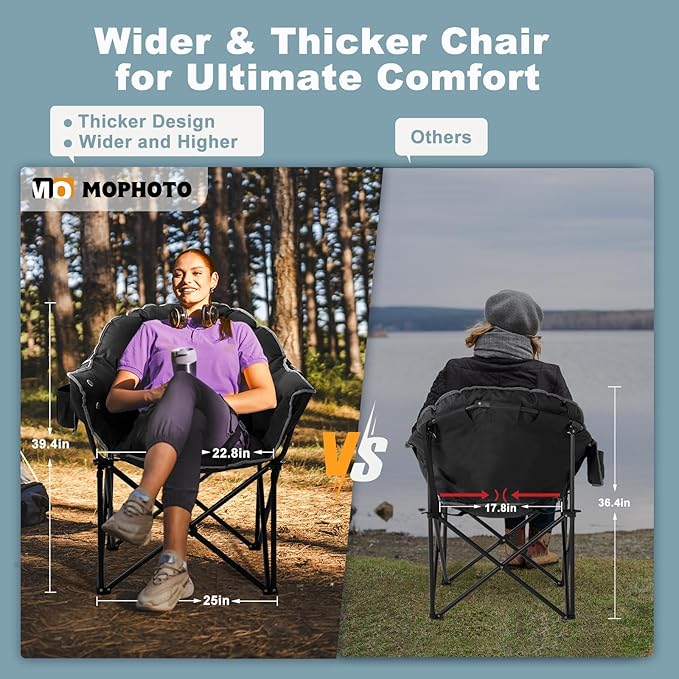 MOPHOTO Heated Camping Chair Portable Heated Camping Chairs Outdoor Padded Oversized Heated Folding Chairs Outdoor Sports Heating Lawn Chair Patio Lounge Chairs for Adults