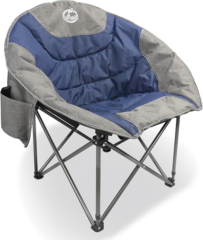 Northroad Folding Compact Camping Moon Chair Outdoor Padded Saucer Round Chair w/Cup Holder Supports up to 300 lbs for Beach Hiking Fishing Picnic LawnBlue