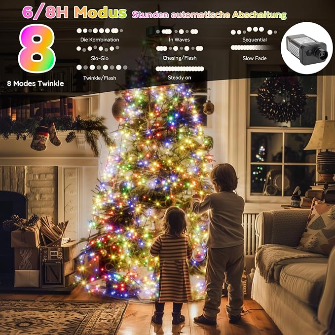 Christmas Tree Lights - 400 LED 8.2Ft x 16 Line String Lights with Timer Memory Function 8 Modes for Indoor/Outdoor Wedding Party Decoration (Multicolor)