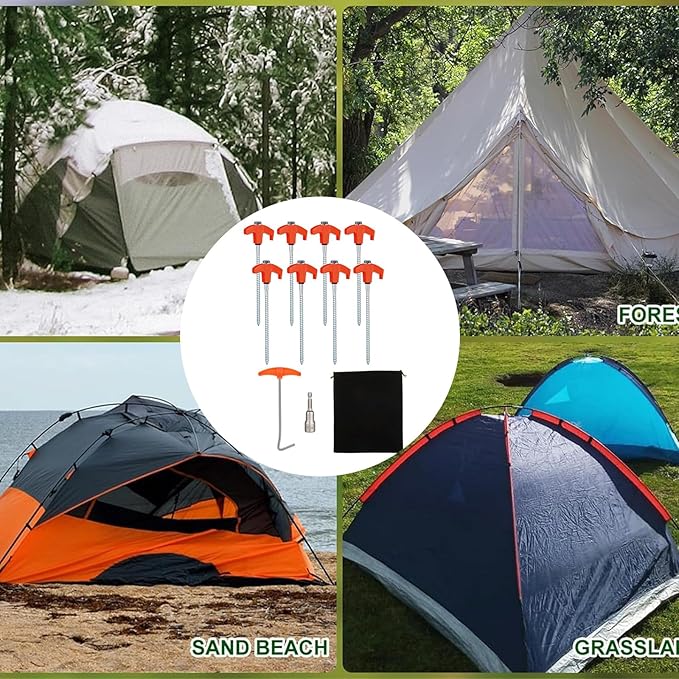 Camping Gear 8Pcs Outdoor Tent Peg with Hexagon Socket Long Screw Thread Stakes Screw Canopies Stakes for Canopies Campings Hiking