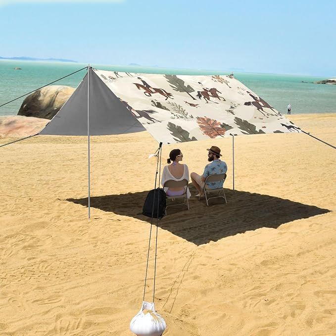 Horse Riders Camping Sun Shelter Beach Tent Portable Beach Sun Shade Outdoor Canopy for Camping Trips Fishing Picnic
