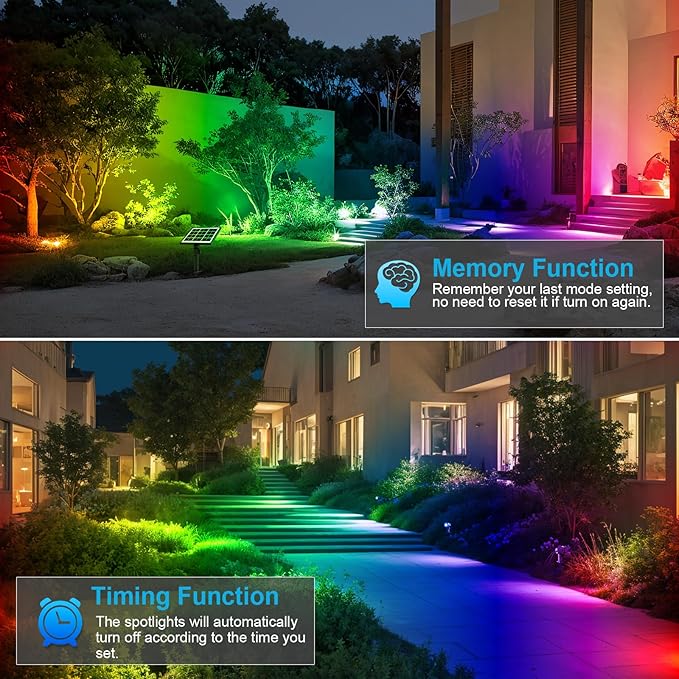 MEIHUA Solar Spot Lights Outdoor Color Changing 6 in 1 Solar Landscape Lighting RGB Spotlights with Remote Control IP66 Waterproof Solar Lights Outdoor Garden for Pathway Yard Pool Tree
