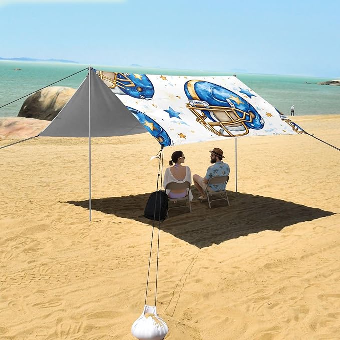 Football Tile Helmet Pattern Camping Sun Shelter Beach Tent Portable Beach Sun Shade Outdoor Canopy for Camping Trips Fishing Picnic
