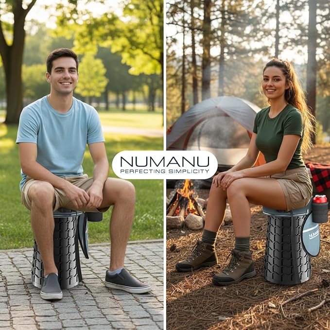 NUMANU 2026 Upgraded XXL Collapsible Stool &amp 3IN1 Cushioned Carry Bag 2.7-19.7 Height Adjustable Max 1000lbs Portable Retractable Telescoping Seat Foldable Camping Stool for Adults (XXL Roun