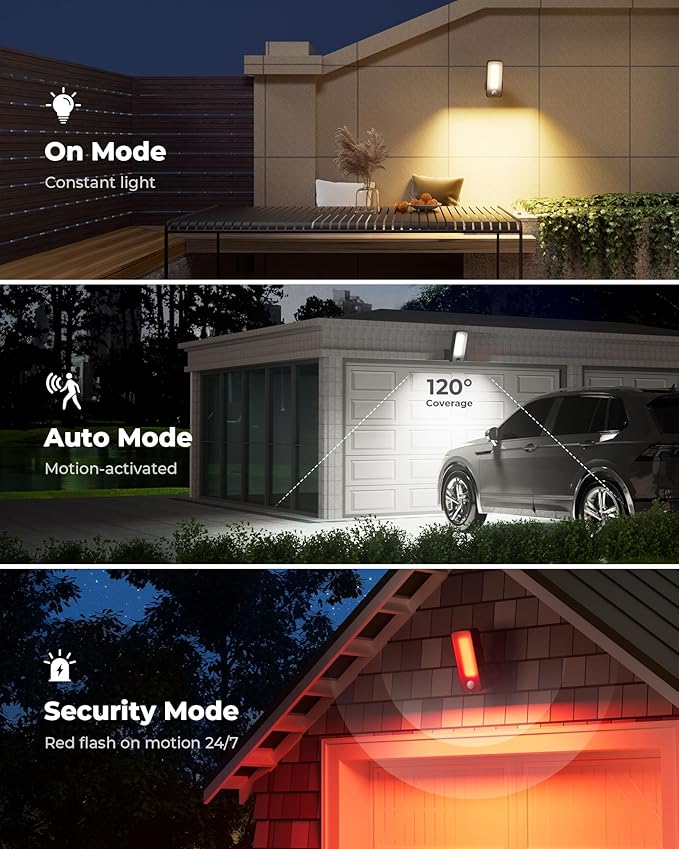 2 Pack Motion Sensor Outdoor Lights 10000mAh Rechargeable 600 Lumen Battery Operated Outdoor Wall Lights with 3 Modes 3 Colors IP65 Waterproof Outdoor Security Lights for Fences Garage Patio