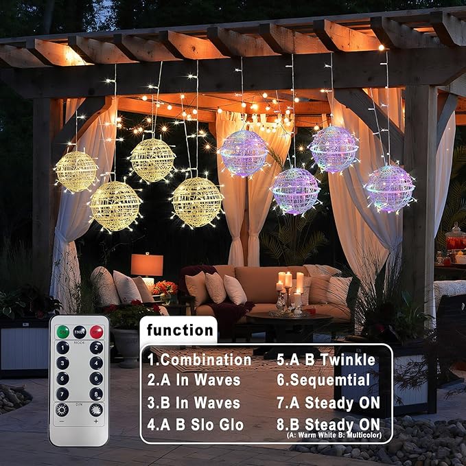 Outdoor String Balls Lights 4 Pack 184 LED Globe Lights Color Changing Tree Lights 7.9'' Sphere with 8 Modes for Party Wedding Yard Garden Porch Patio Outside Christmas Decorations Timer
