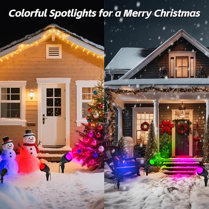 Spotlight Outdoor – 120V Plug-In 6500K Cool White LED Landscape Lighting with RGB Purple 4 Color Lenses for Yard Garden Lawn &amp Tree Decor on Holidays&ampEveryday IP67 Waterproof (2 PackBlack