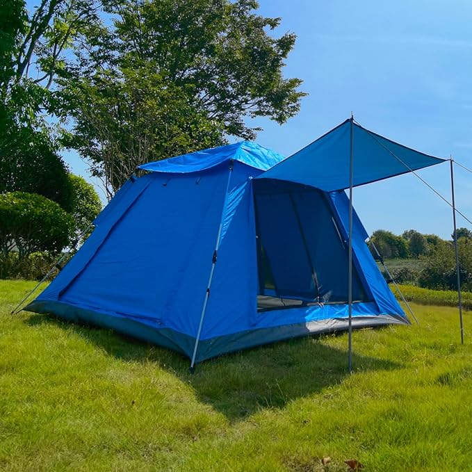 POCO DIVO Blue Instant Camping Tent 2/3/4 People Automatic Dome Pop-up Windproof Family Trip Camp Backpacking Easy Setup Canopy Hiking Mountaineering Hut Waterproof UV-Resistant Durable Shelter