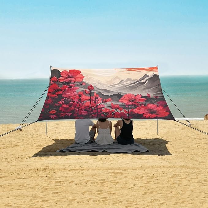 Camping Sun Shelters Red Flowers in The Valley Beach Canopy 126 * 110.2in