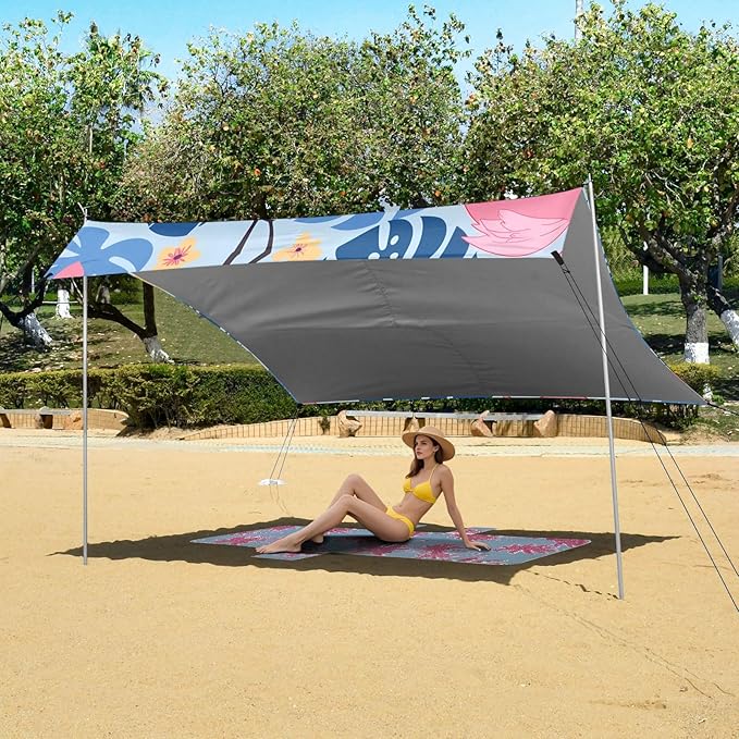 Flamingo Leaves Camping Sun Shelter Beach Tent Portable Beach Sun Shade Outdoor Canopy for Camping Trips Fishing Picnic
