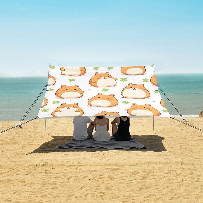Animal Mouse Clover Pattern Camping Sun Shelter Beach Tent Portable Beach Sun Shade Outdoor Canopy for Camping Trips Fishing Picnic