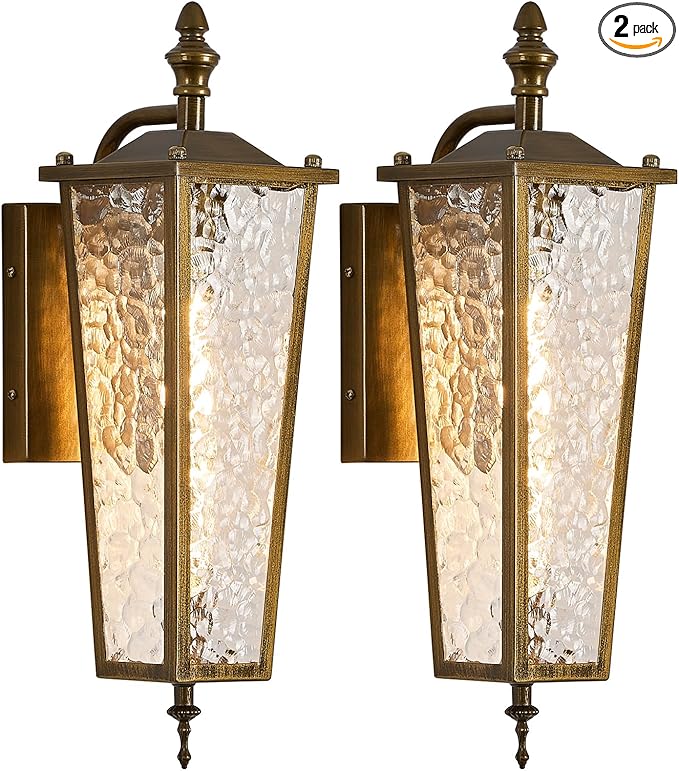 2-Pack Outdoor Wall Light Fixtures Vintage Gold Waterproof Exterior Wall Lantern with E26 Socket &amp Glass Shade Farmhouse Porch Sconce Lighting for Garage Patio Front Door Entryway
