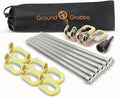 GroundGrabba Junior Camping Kit | Stakes (6) Pigtail Hooks (2) Hex Driver (1) Fangs (6) Medium Drawstring Bag (1)