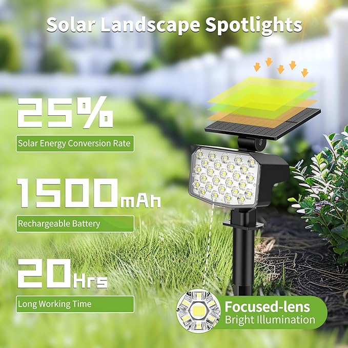 8 Pack Solar Spot Lights Outdoor Waterproof IP65 Adjustable 3 Lighting Modes Solar Powered Landscape Spotlights for Yard Garden Pathway(Cool White)