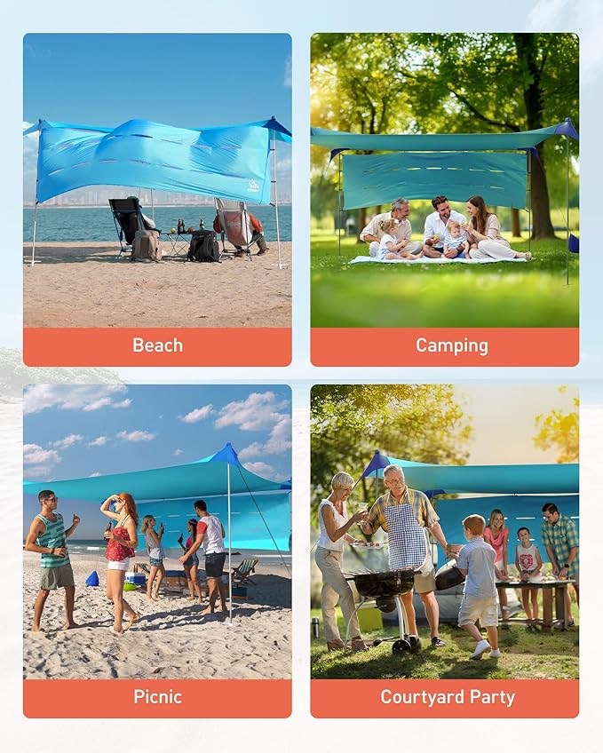 TOURIT Beach Tent Sun Shelter 11x11ft UPF50+ Protection Beach Canopy Tent Sun Shade with Windproof Design Outdoor Canopy for Camping Fishing Backyard Blue