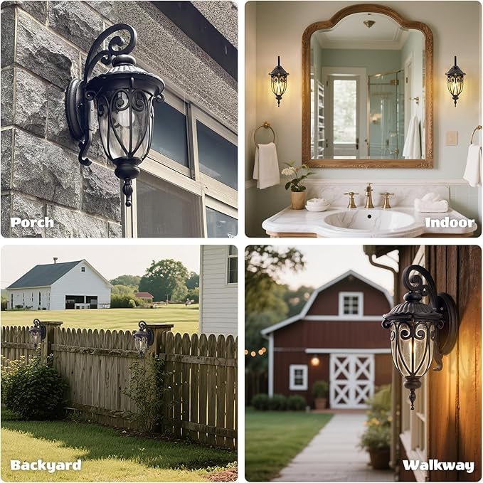 18 Inch Outdoor Porch Wall Lights Mount for Patio Bronze Exterior Wall Lantern for House Front Door 2 Pack Outside Sconce Lighting with Clear Seeded Glass for Garage Entryways