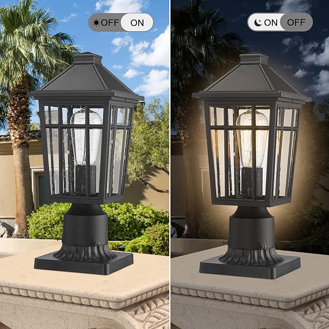 Darkaway Outdoor Post Lights Lamp Post Light Fixture Waterproof Aluminum Housing with Glass Fence Post Deck Lighting for Garden Patio Pathway (1 Pack Black)