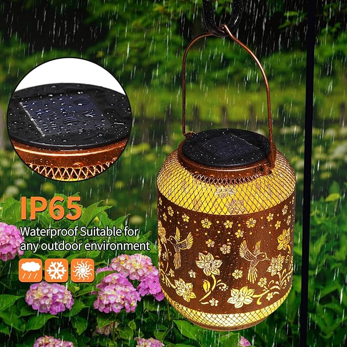 Hummingbird Solar Lanterns Outdoor Waterproof Garden Decor Birthday Gifts for Mom Women Grandma Metal Hanging Solar Lights Outdoor Decoration for PatioYardPorchBackyard
